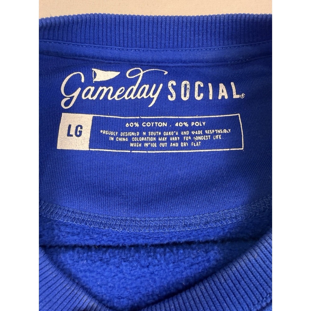 KU Jayhawks Gameday Social Sweatshirt Mens L Blue Embossed Crewneck Faded Look - Picture 3 of 6